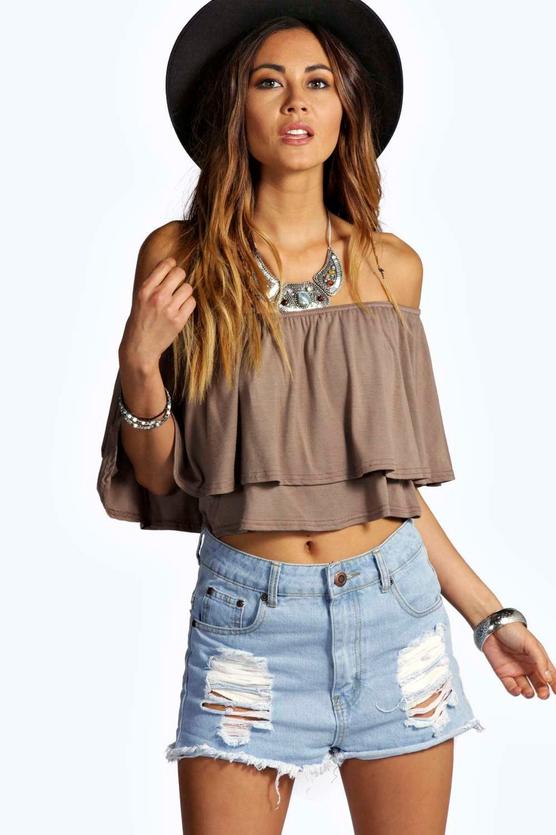 Libby Off The Shoulder Frill Crop Top